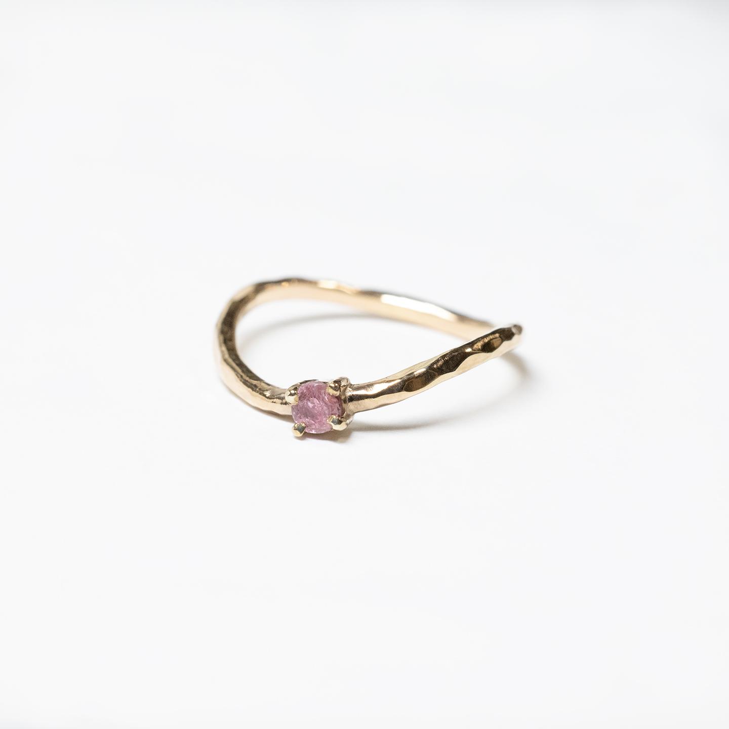 ピンクトルマリン ラウンド3mm K18GPゴールドウェーブプレーンリング 1.5mm幅 槌目 SV｜FA-1056 | 5枚目